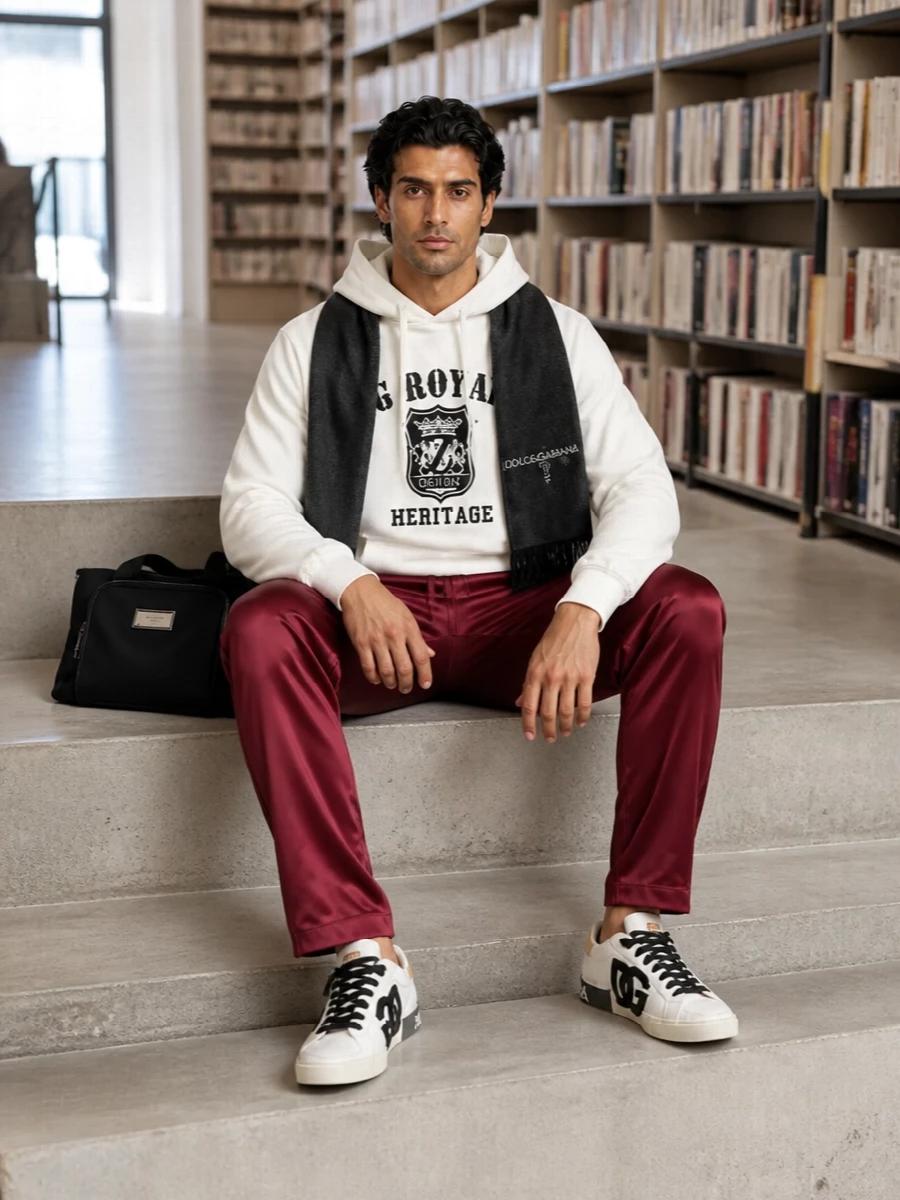 Dolce gabbana hoodie burgundy track pants outfit