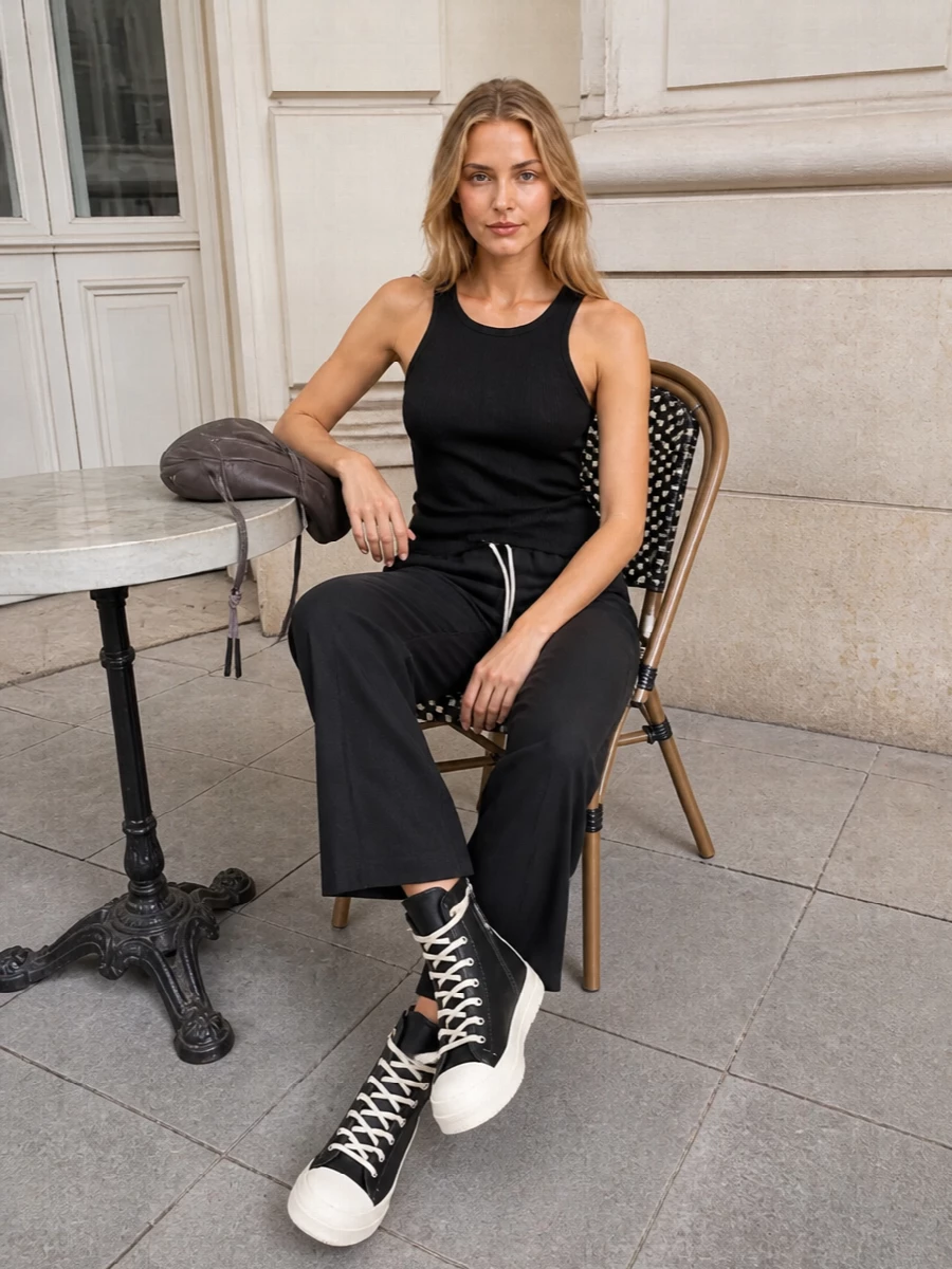 Rick owens black track pants racer tank sneakers