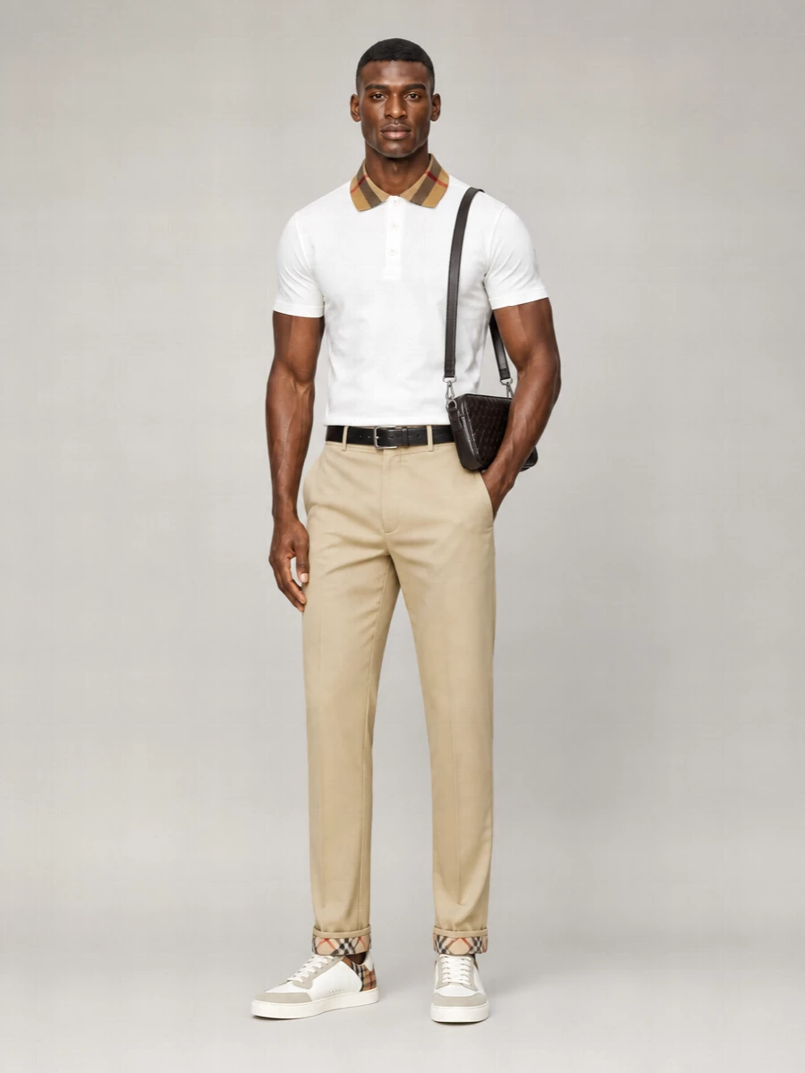 Burberry Cotton Check Collar Short-Sleeve Polo Shirt