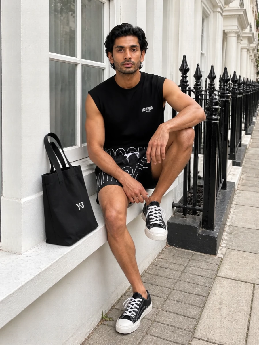 Moschino black logo streetwear outfit tote