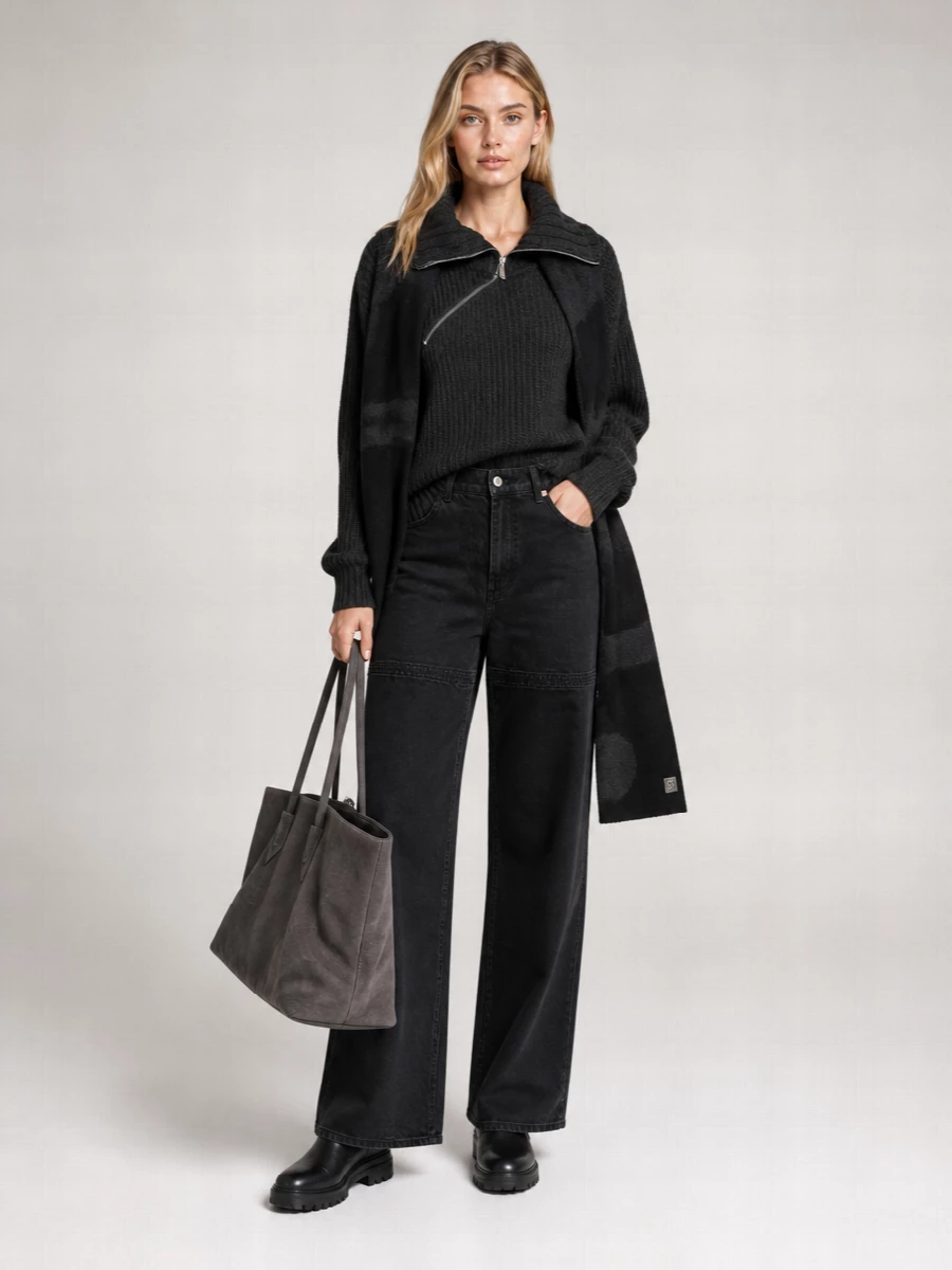 The Attico Cashmere Wool Ribbed Asymmetric Zip Turtleneck Jumper
