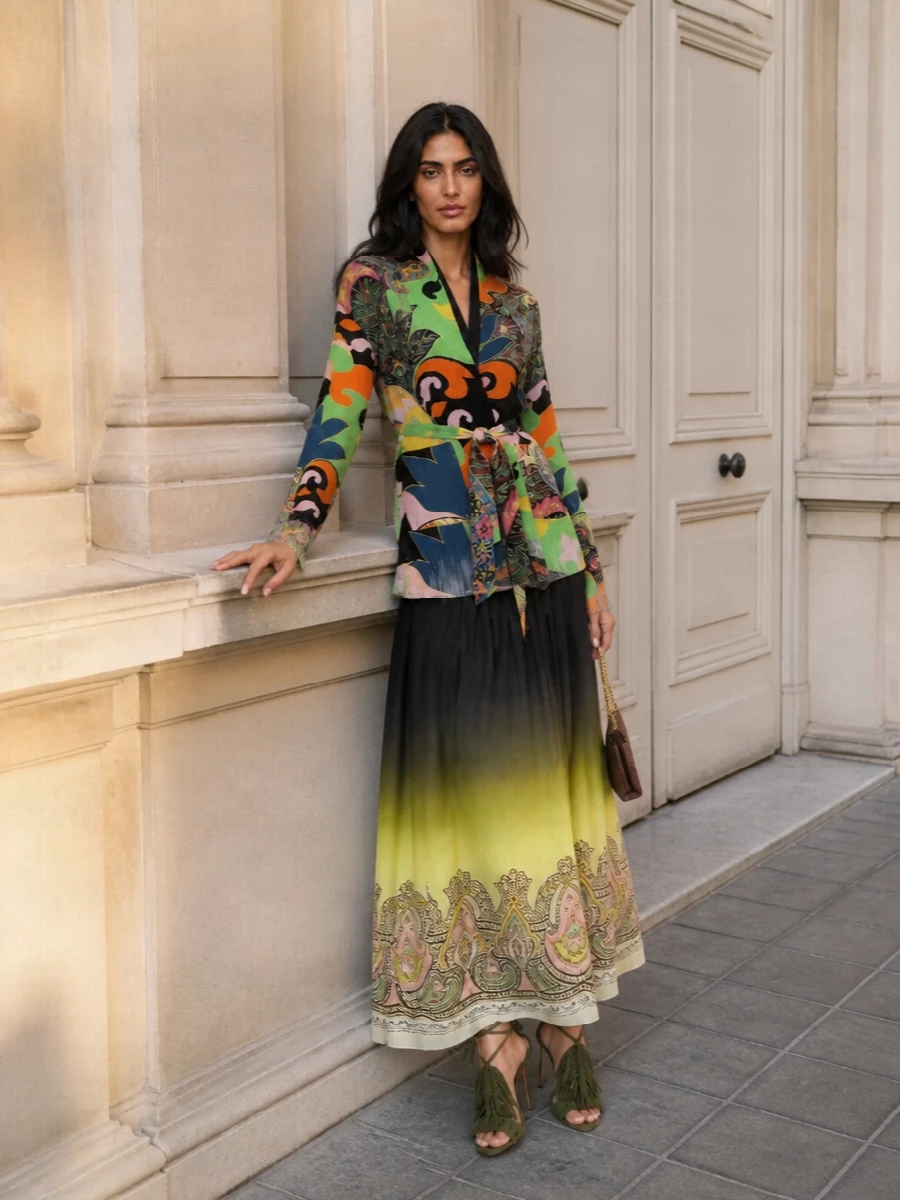 Etro paisley maxi dress jacket evening outfit