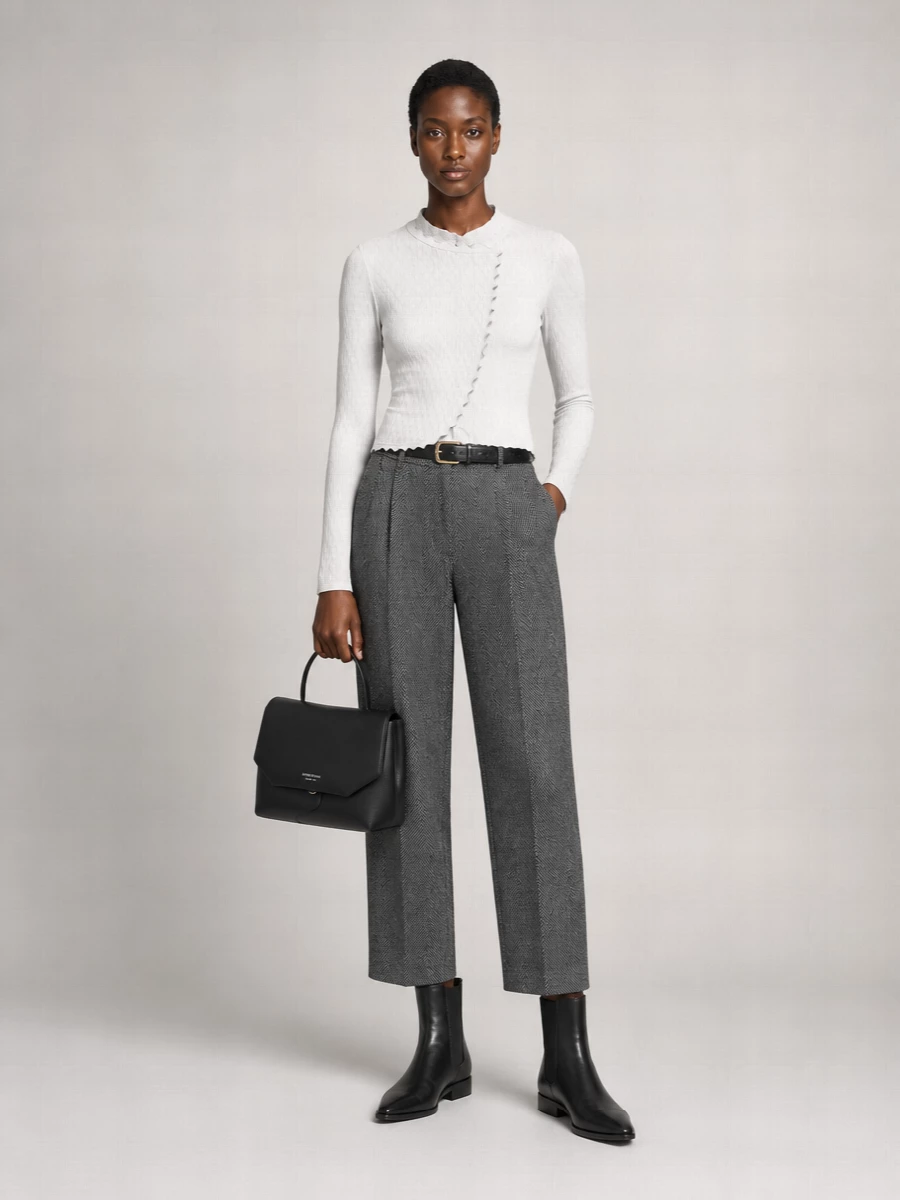 Emporio Armani High-Rise Herringbone Straight-Leg Trousers