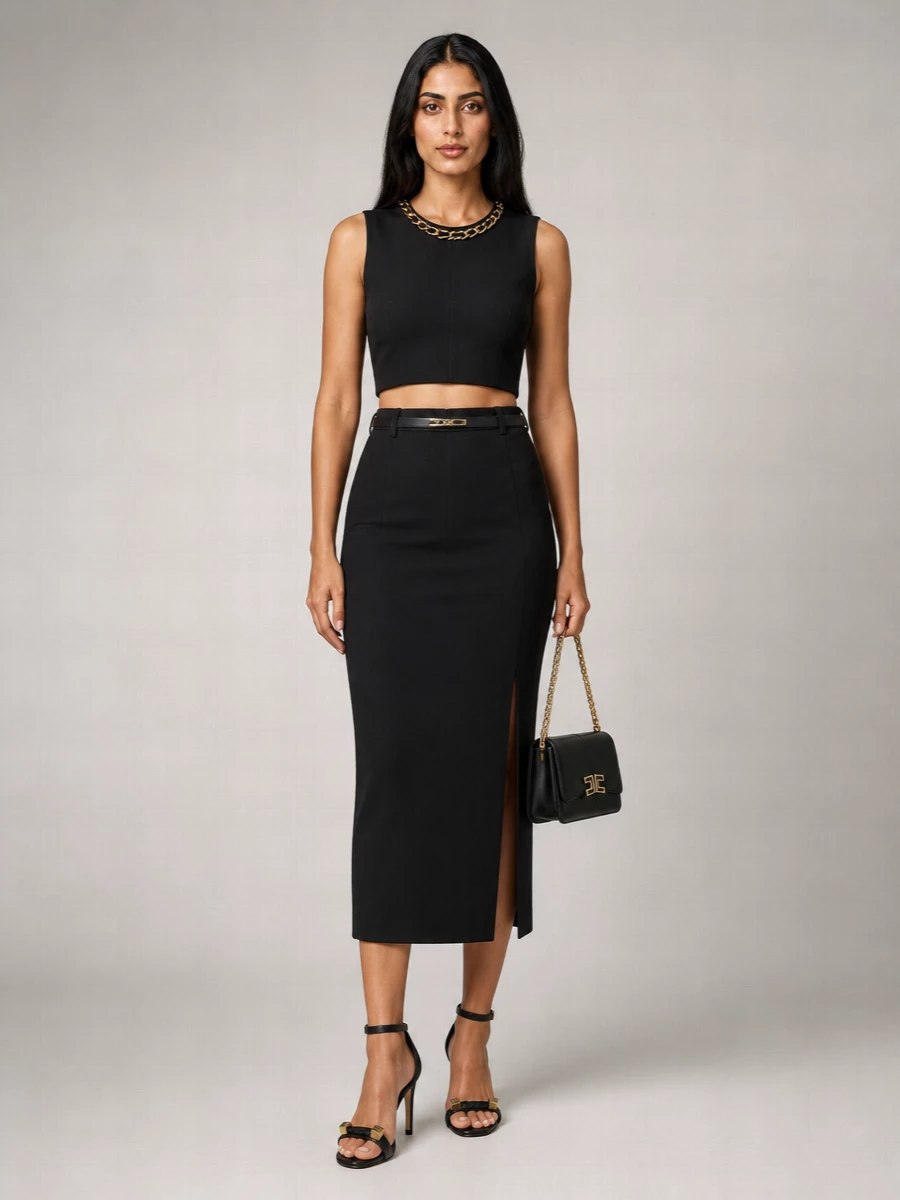 Elisabetta Franchi Sleeveless Cropped Linen Top