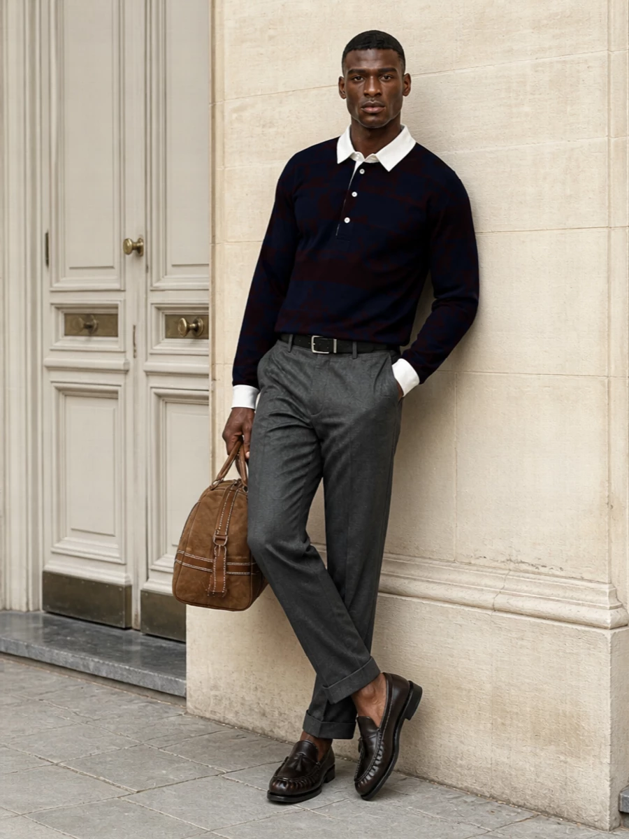 Dries van noten rugby charcoal trousers outfit