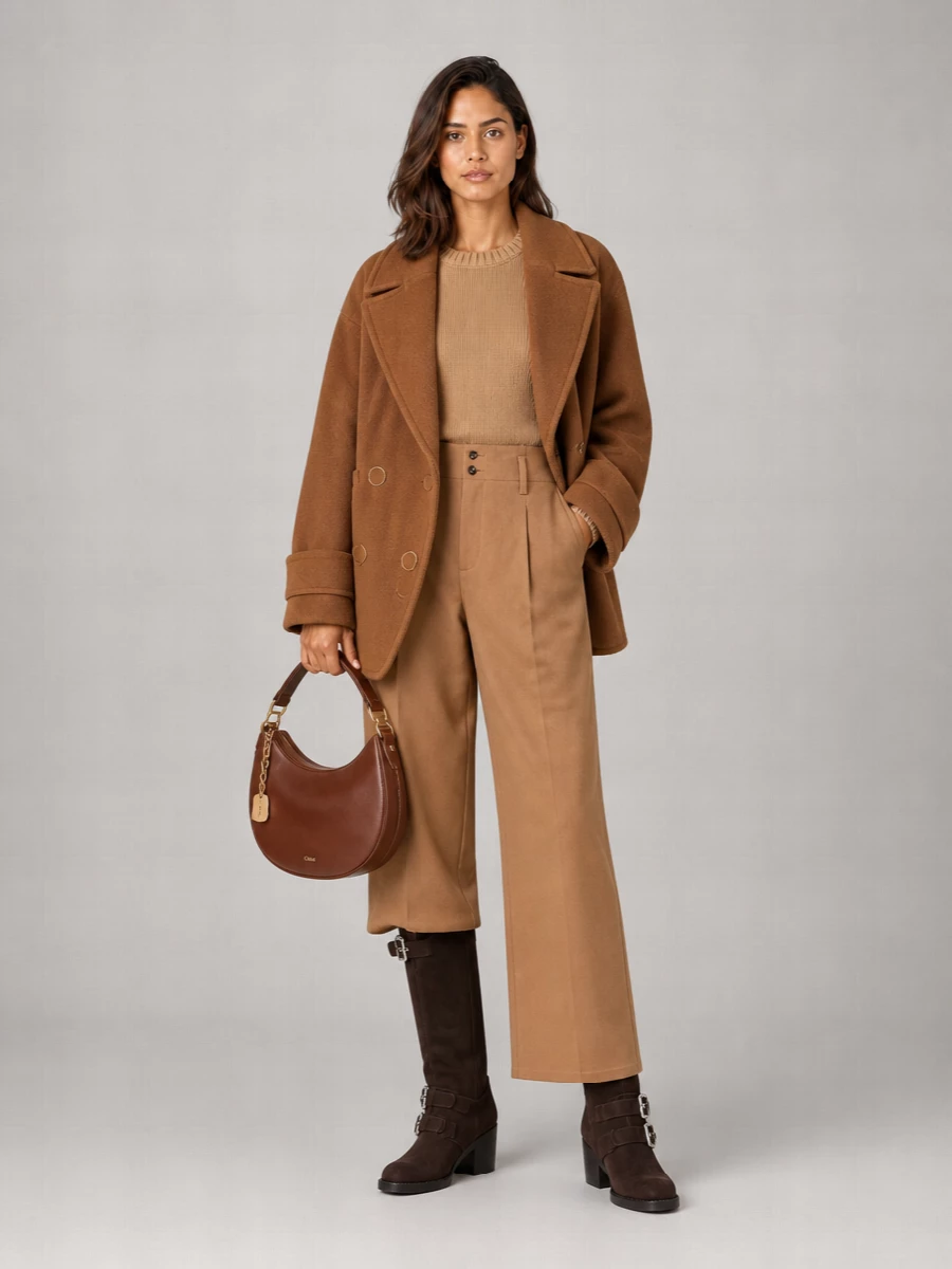 Chloé Wool Double-Breasted Herringbone Short Coat