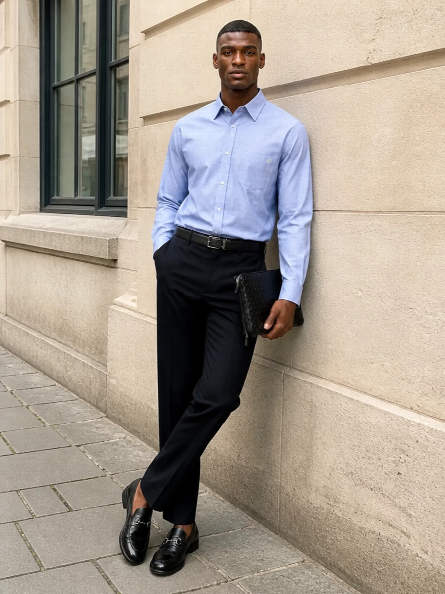 Gucci navy trousers shirt saint laurent belt