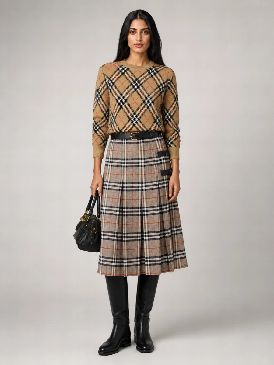 Burberry Wool Pleated Midi Skirt