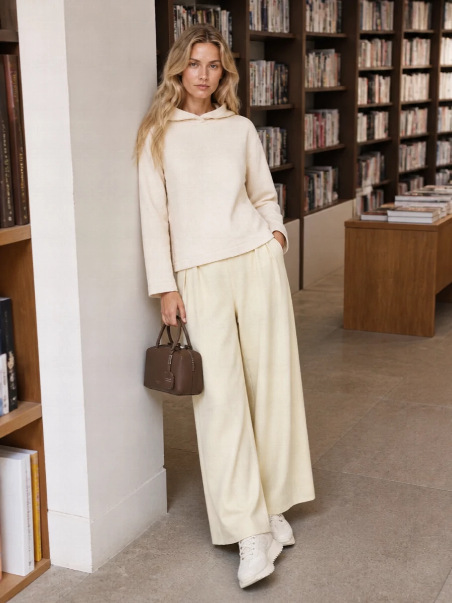 Max mara cream hoodie buttercream wide leg pants
