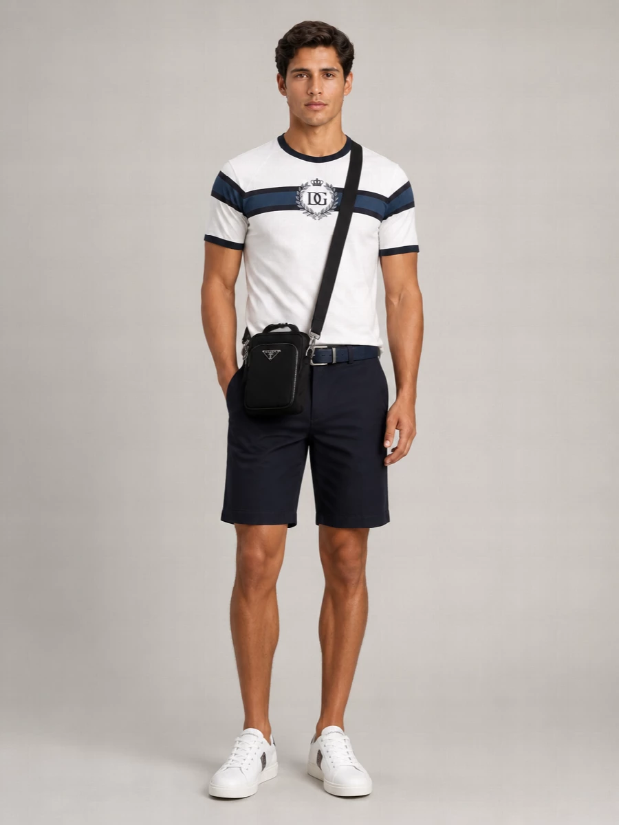 Dolce&Gabbana Striped Logo Embroidered Cotton T-Shirt