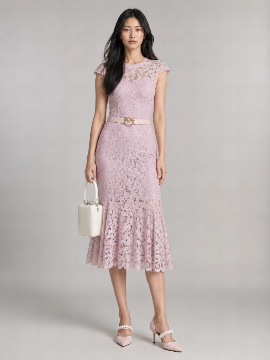 Self-Portrait Lace Fitted Open-Back Midi Dress