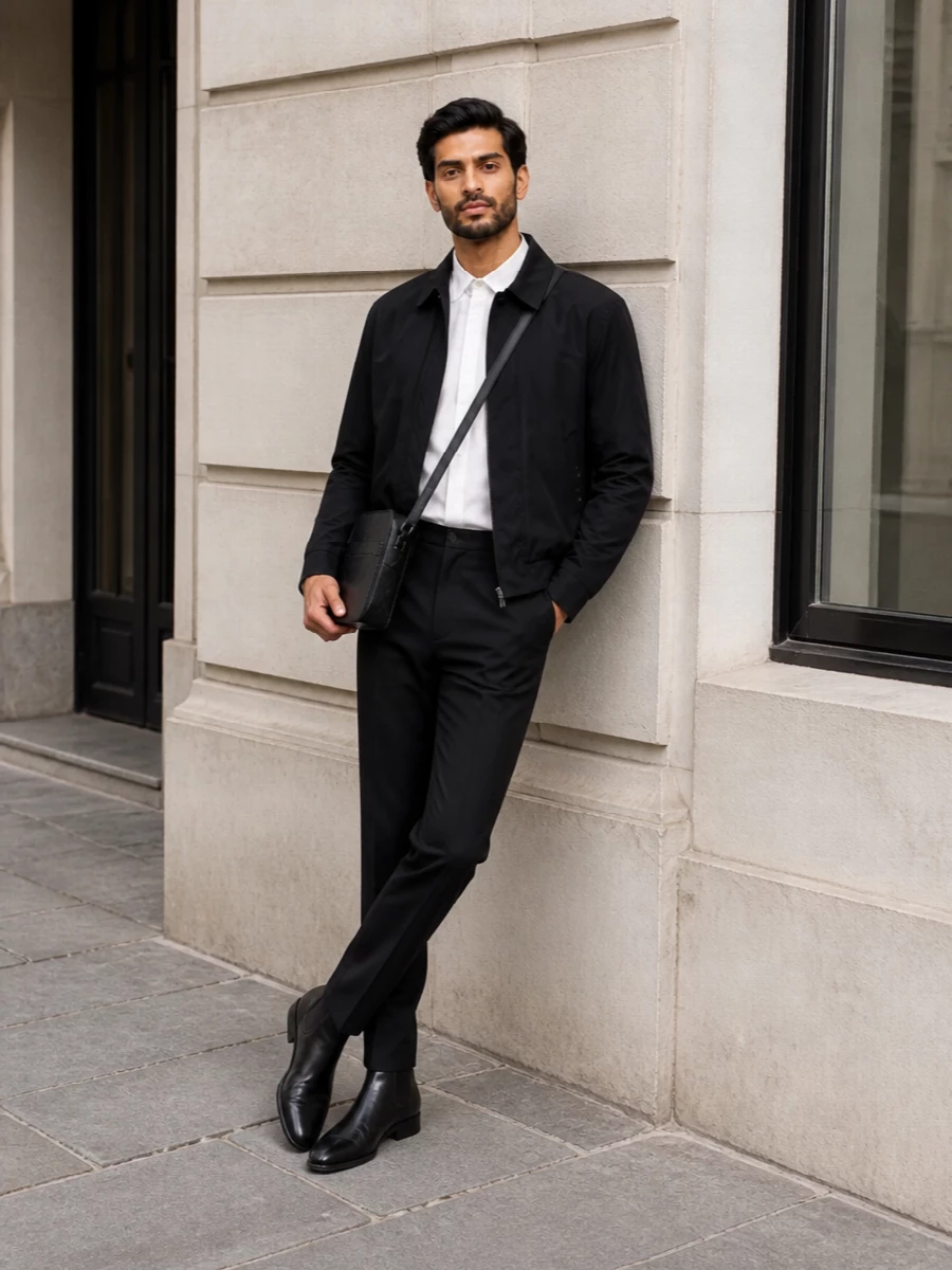 Saint laurent shirt black harrington jacket outfit