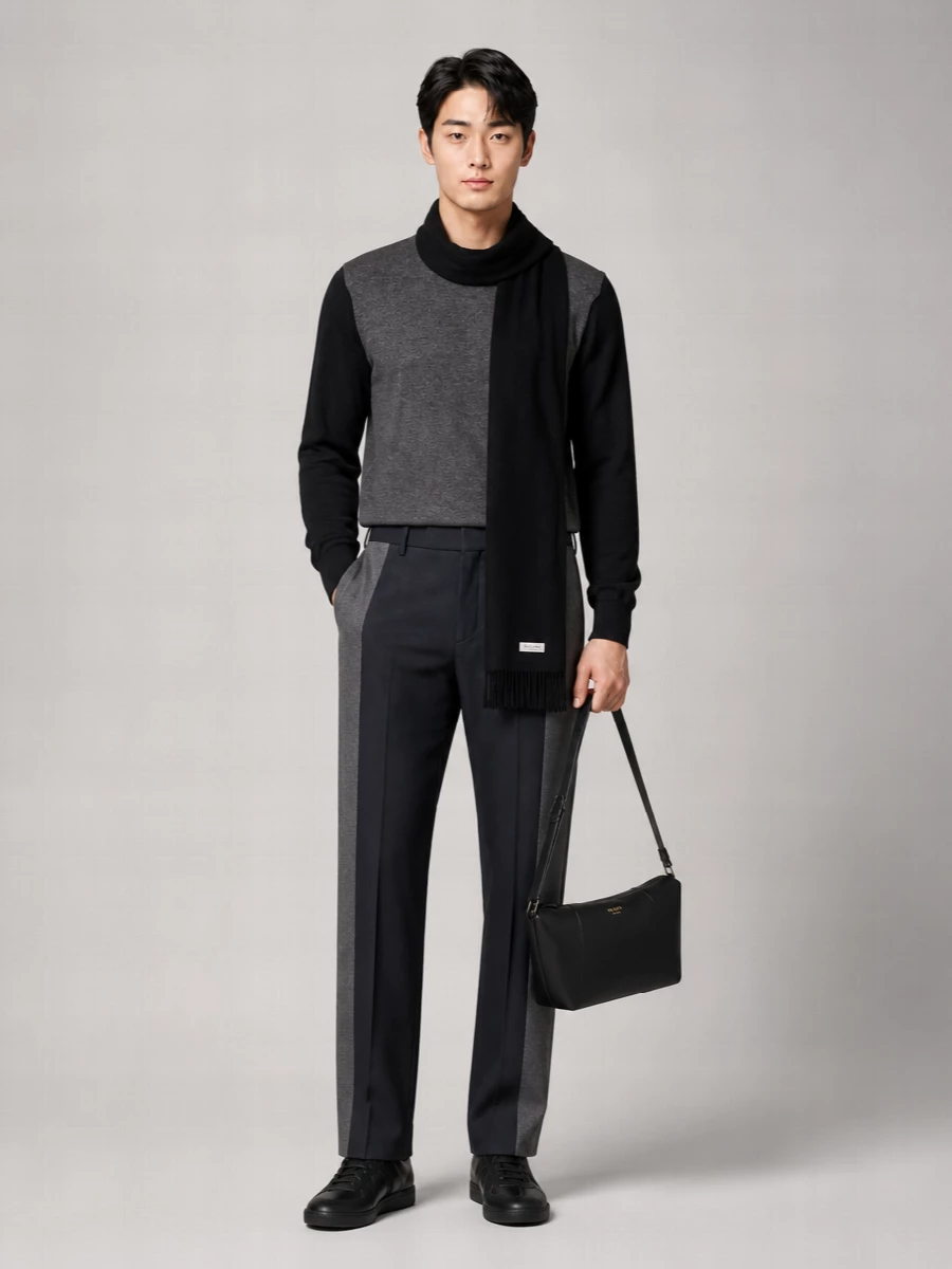 Maison Margiela Wool Two Tone Crewneck Sweater