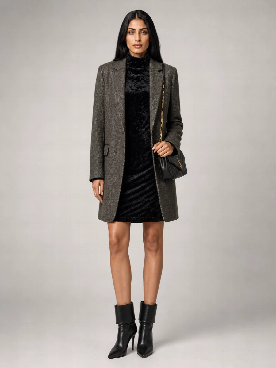 Saint Laurent Herringbone Single Breasted Blazer