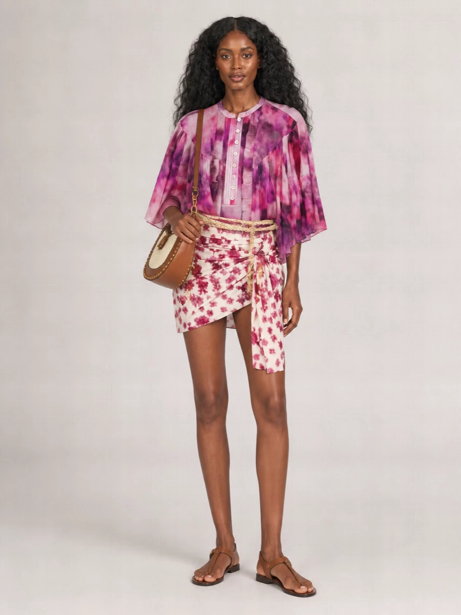 Isabel Marant Etoile Cotton Printed Ruffled Cropped Blouse