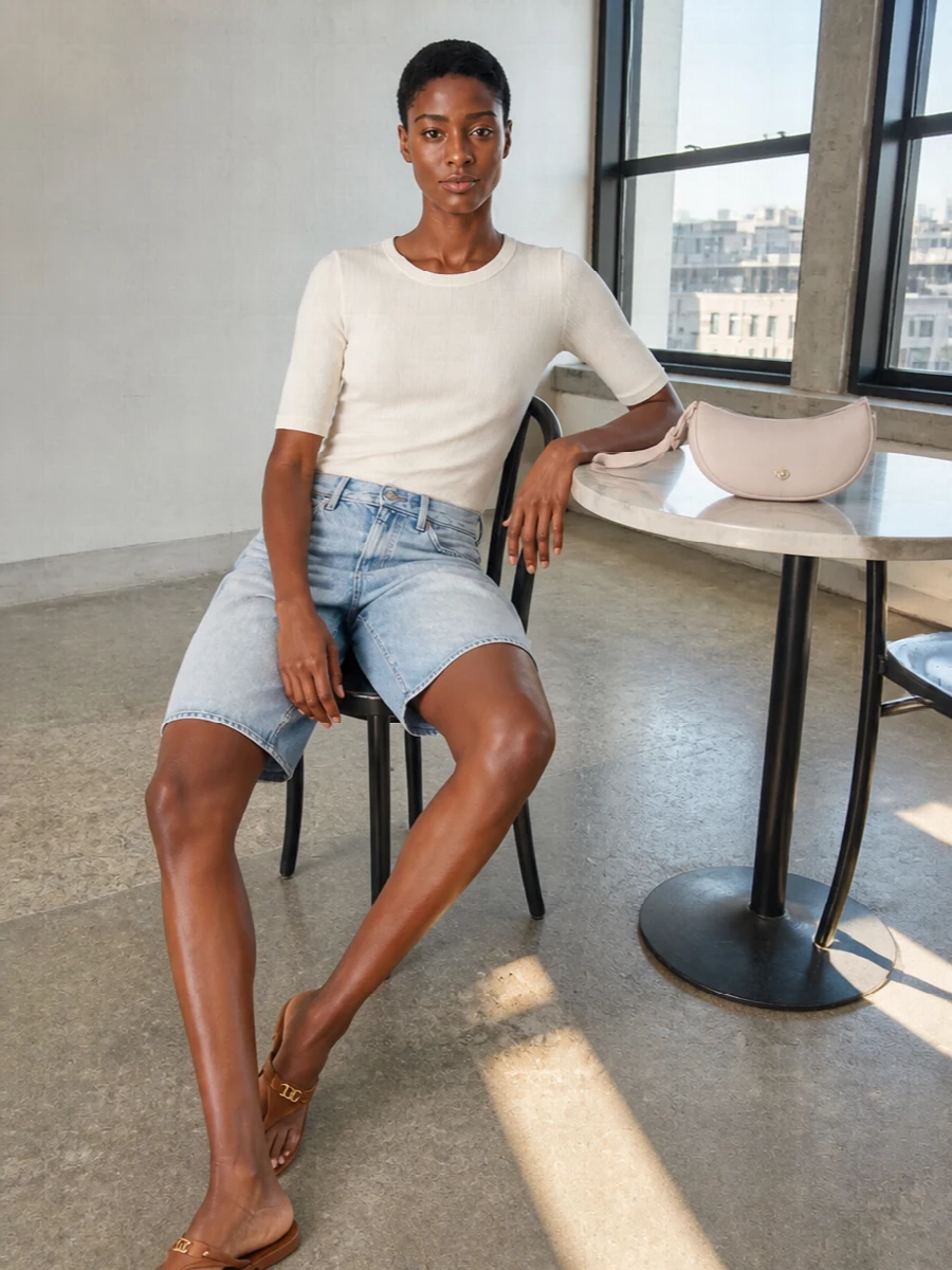 Calvin klein denim bermuda ribbed tee sandals
