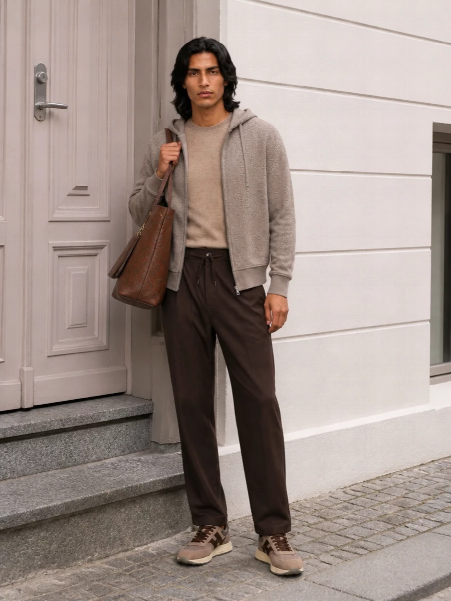 Etro paisley hoodie herno trousers outfit