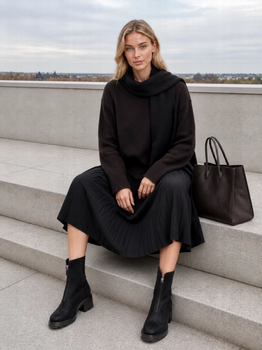 Lisa yang sweater pleated midi the row boots