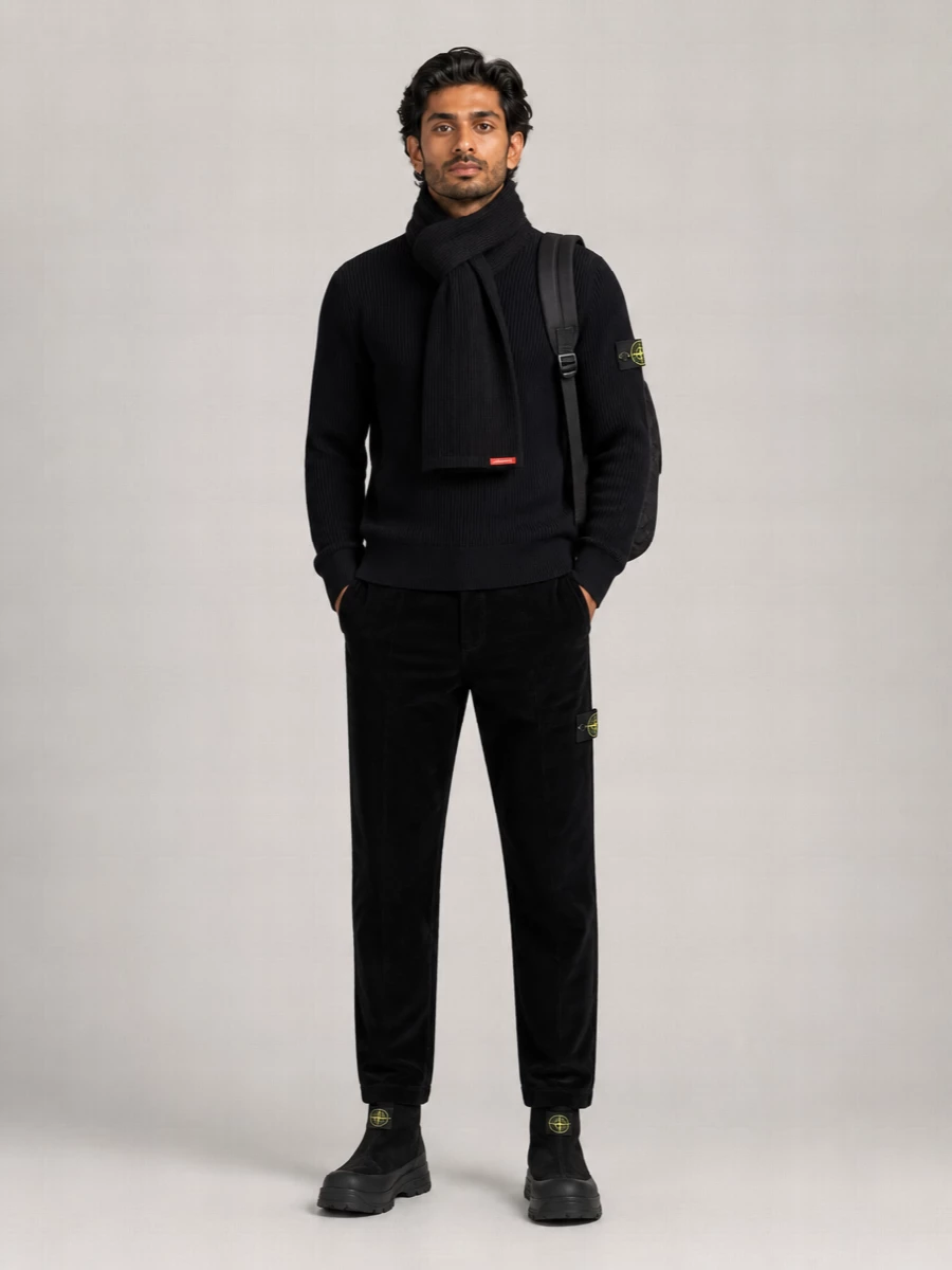 Stone Island Ribbed Virgin Wool Crew Neck Jumper