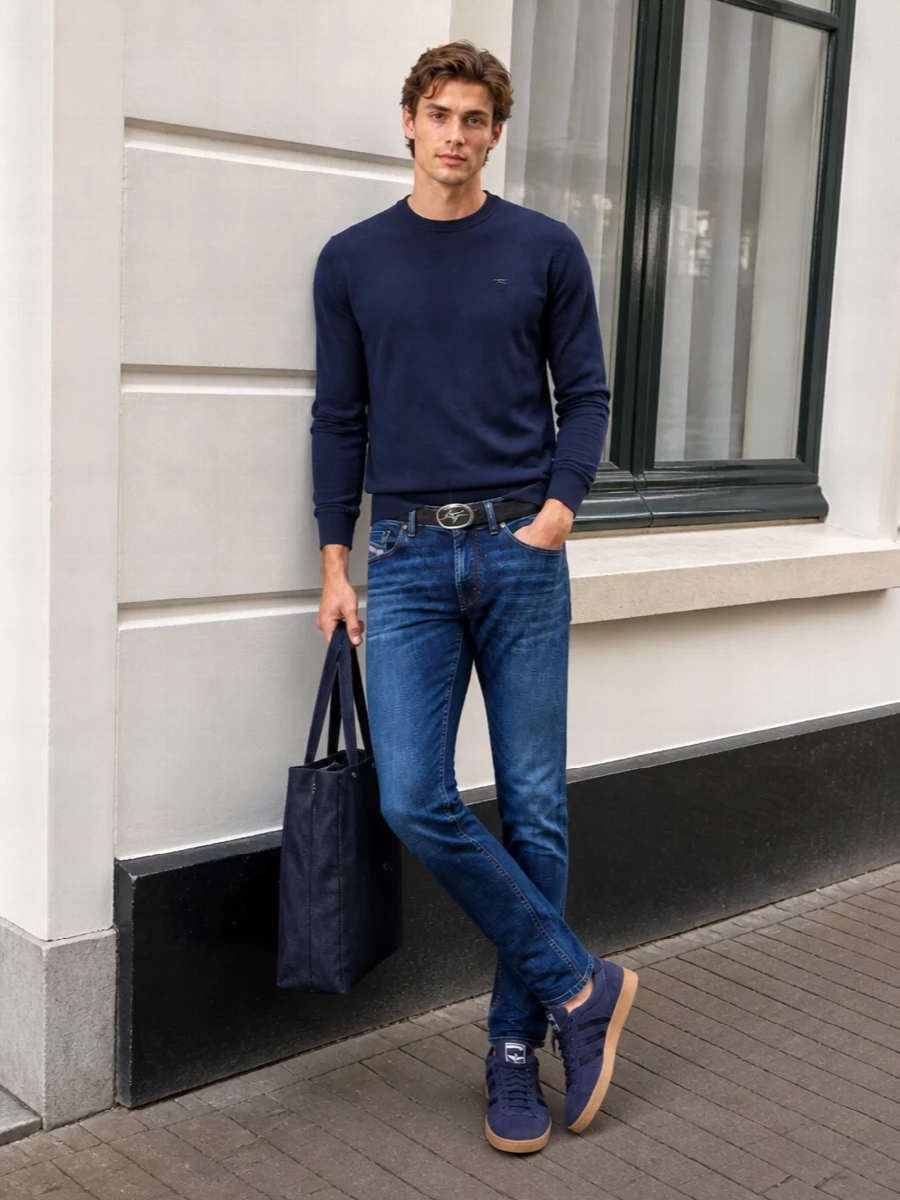 Diesel jeans navy sweater adidas navy sneakers