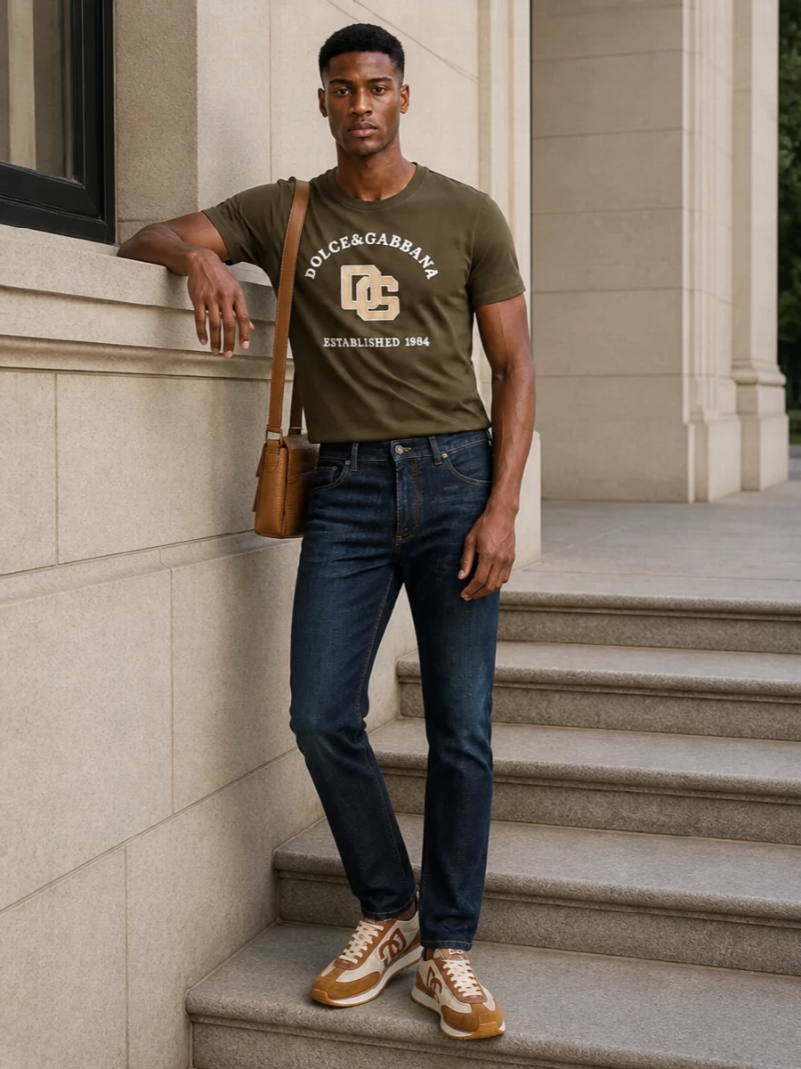 Dolce gabbana runners olive logo tee dark jeans