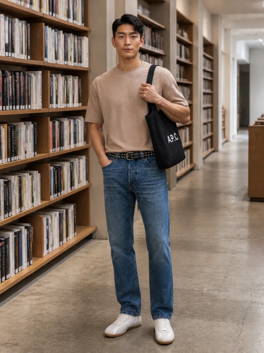 Haikure jeans taupe tee represent sneakers outfit