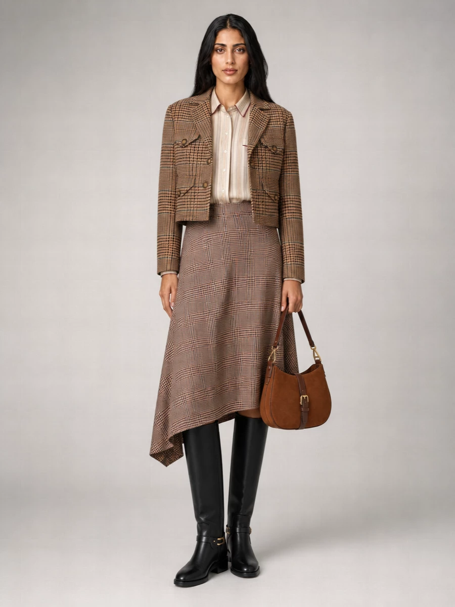 Etro Wool Cropped Single Breasted Prince Of Wales Blazer