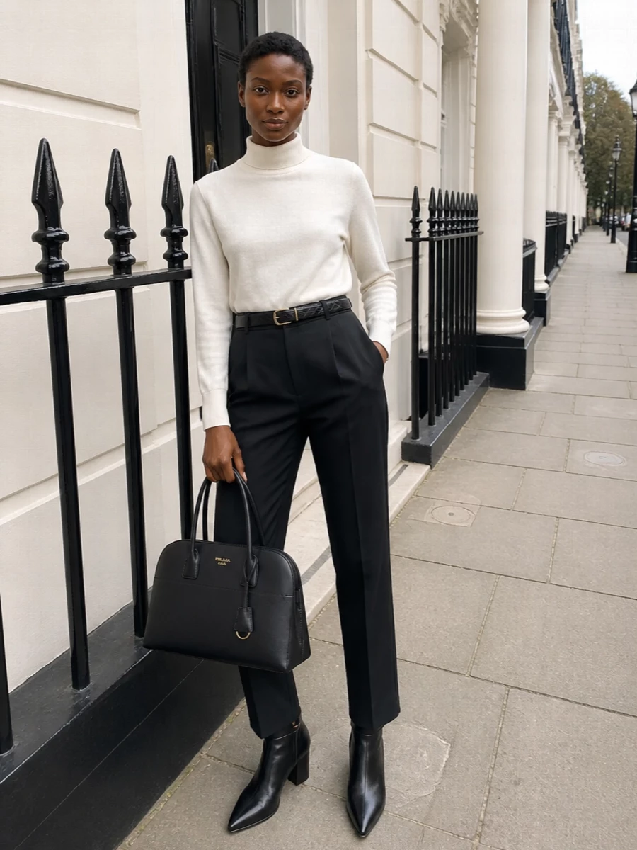 Prada ferragamo black tailored trouser outfit