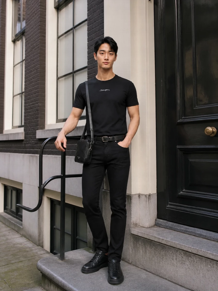 Dolce gabbana black tshirt slim jeans outfit