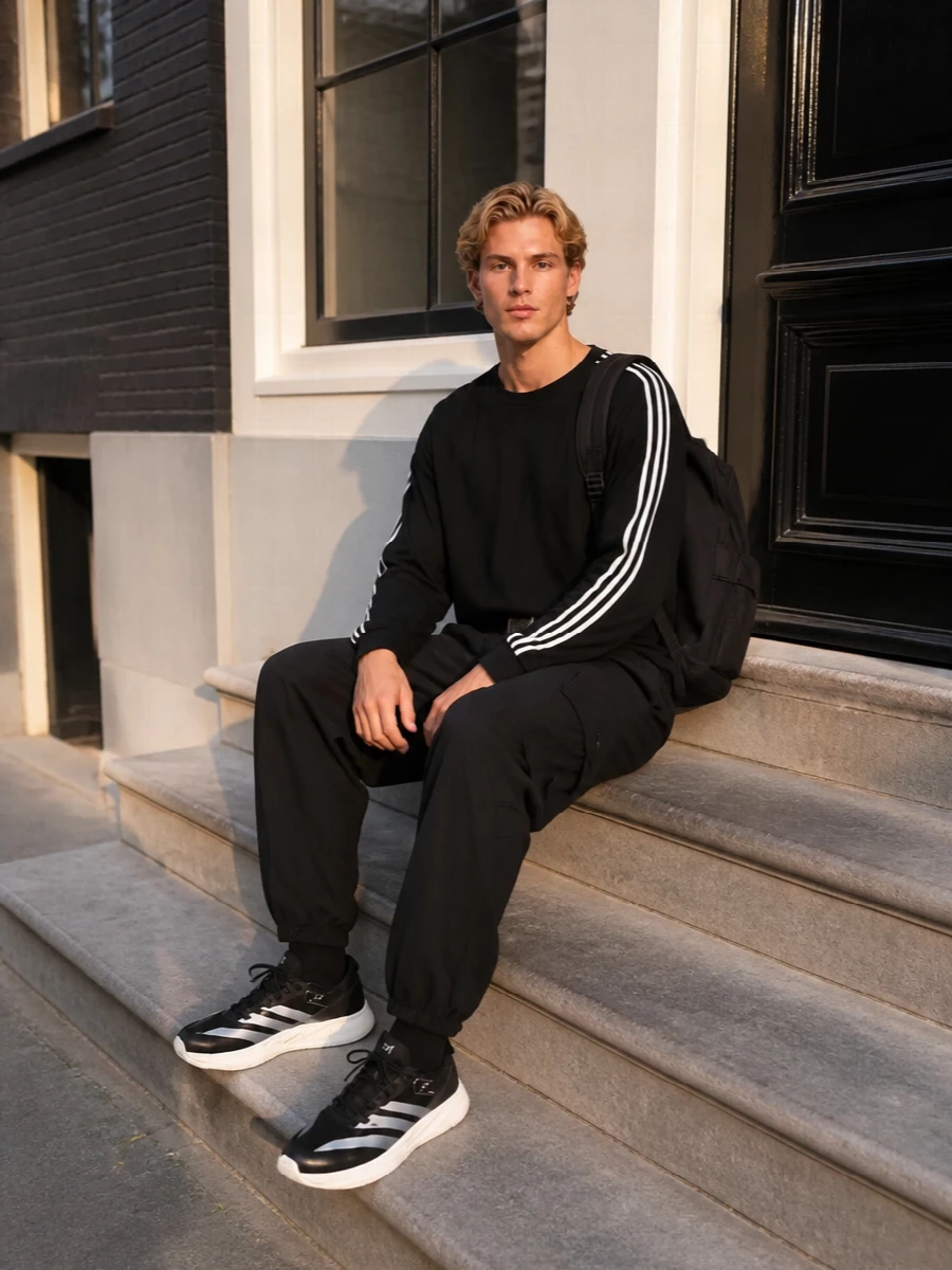 Y3 black jogger outfit technical sneakers