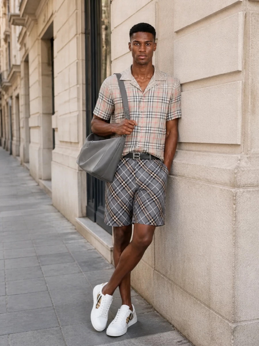 Burberry deck shorts camp collar shirt outfit