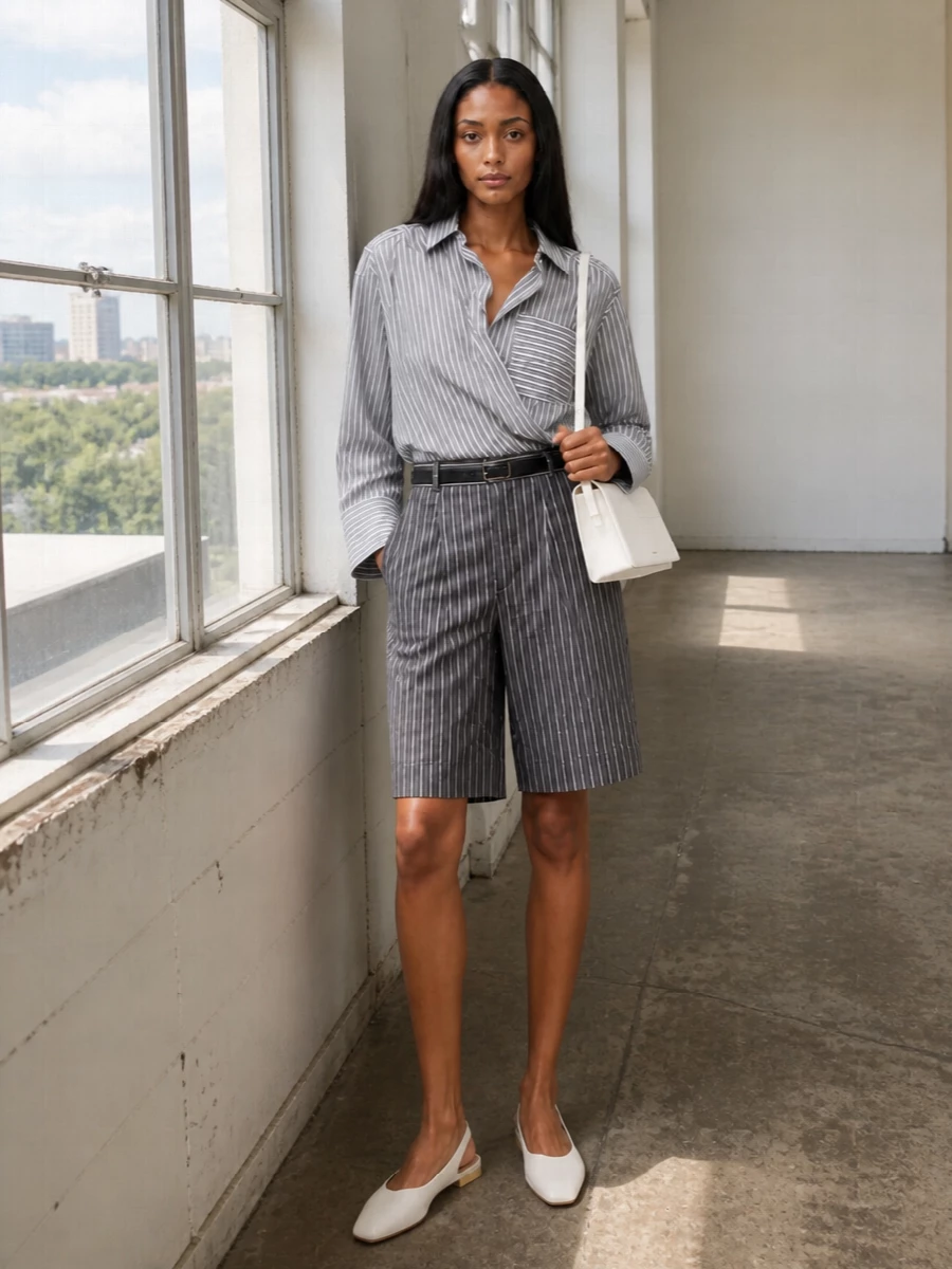 Iro striped shirt soeur tailored shorts outfit