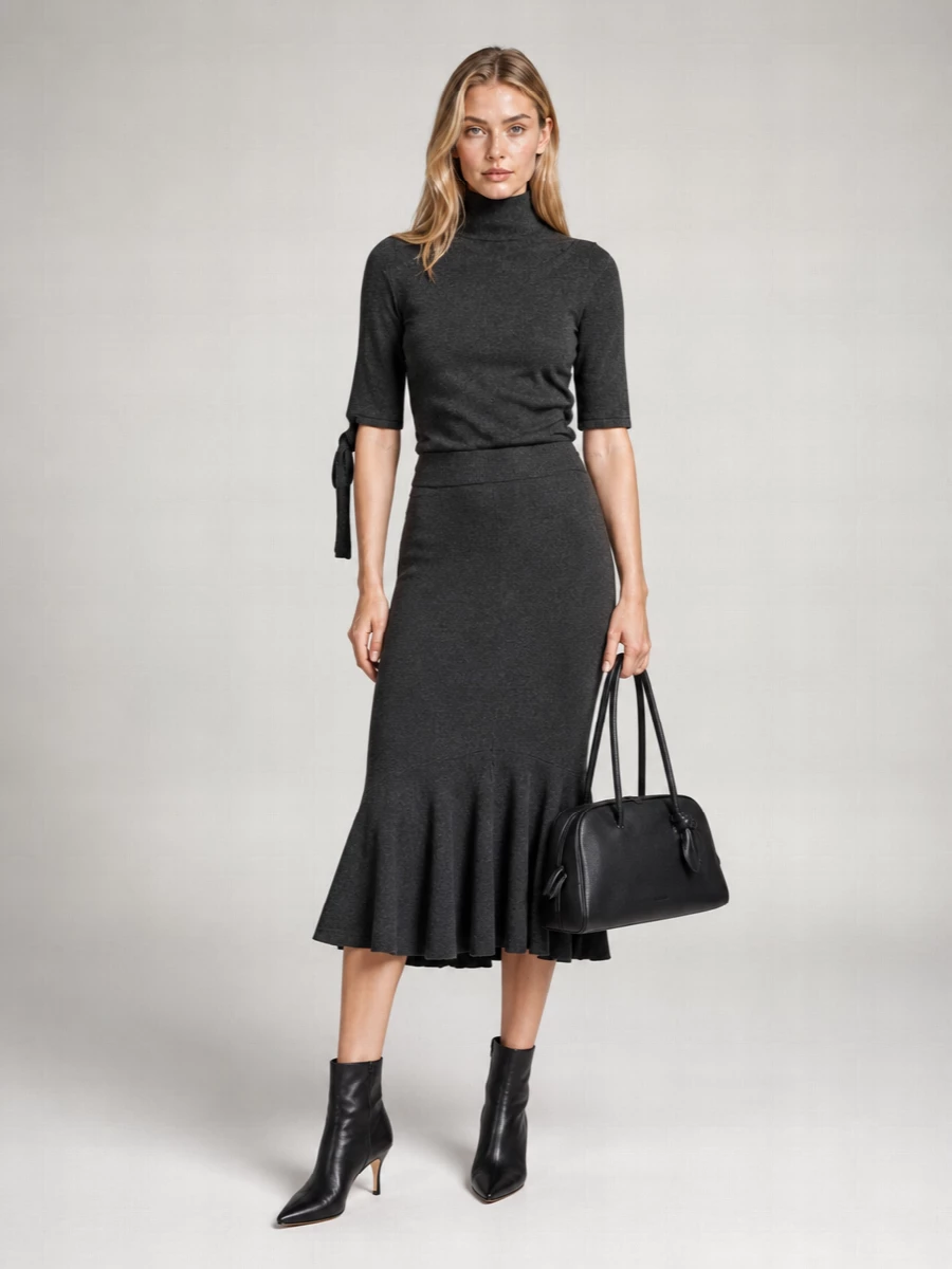 Jacquemus Cashmere Blend Asymmetric Draped Short Sleeve Mock Neck Knitted Top