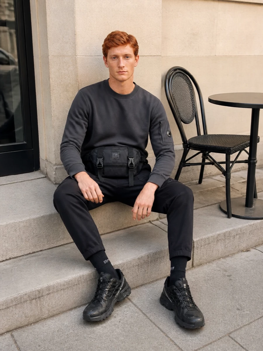 Cp company charcoal sweatshirt black cargo pants