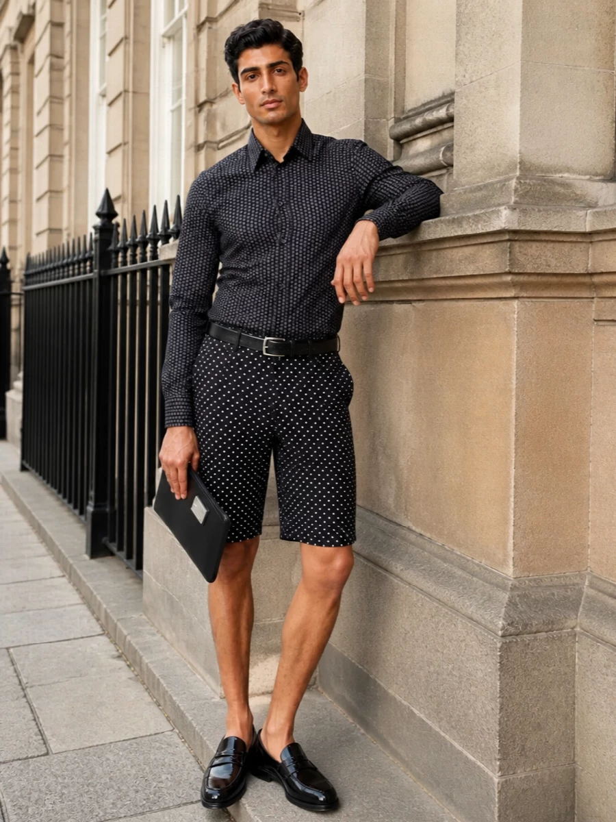 Dolce gabbana black print shirt dot shorts