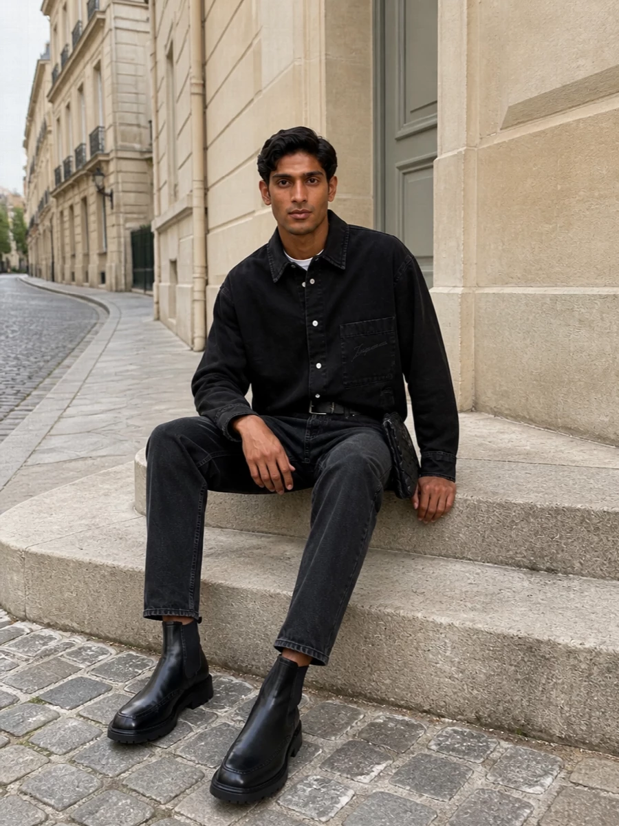 Jacquemus overshirt saint laurent black denim outfit