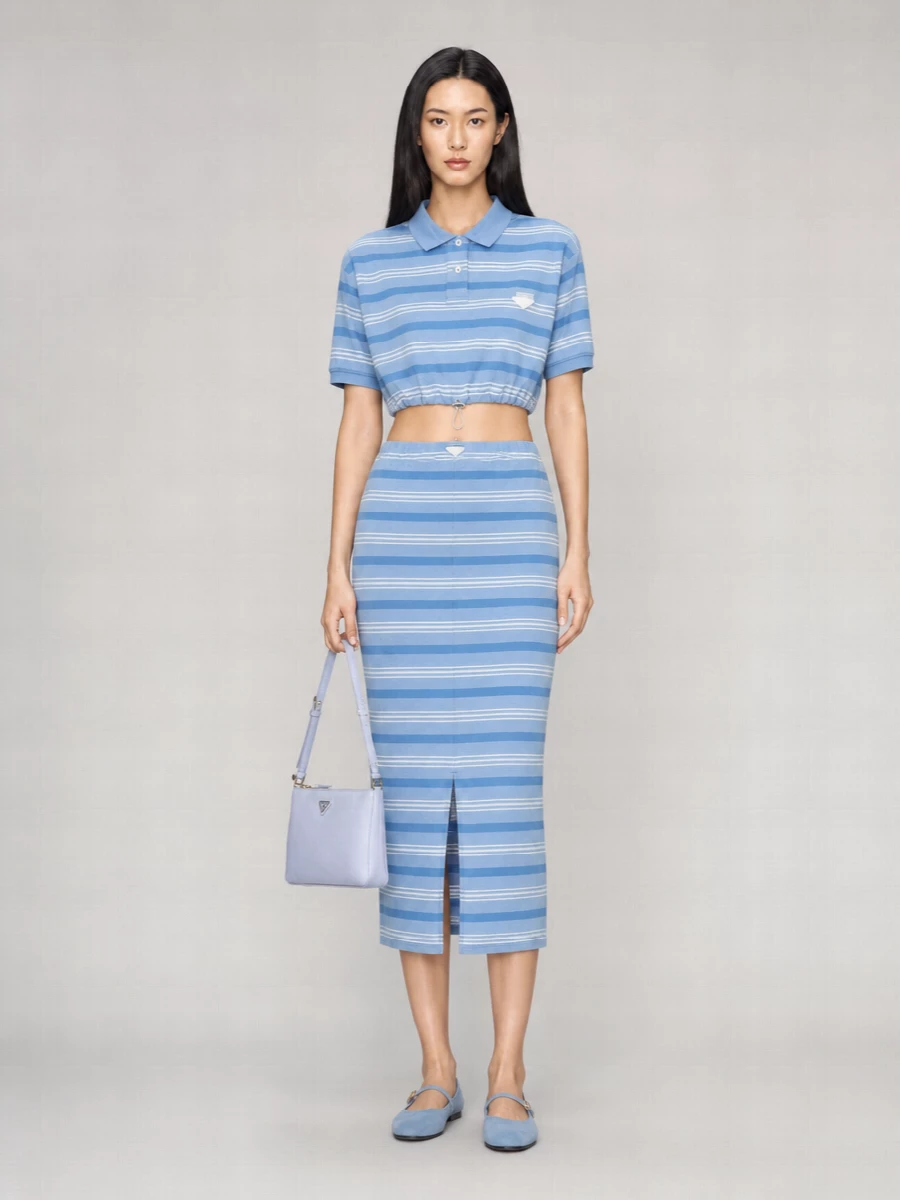Prada Striped Cotton Piqué Midi Skirt