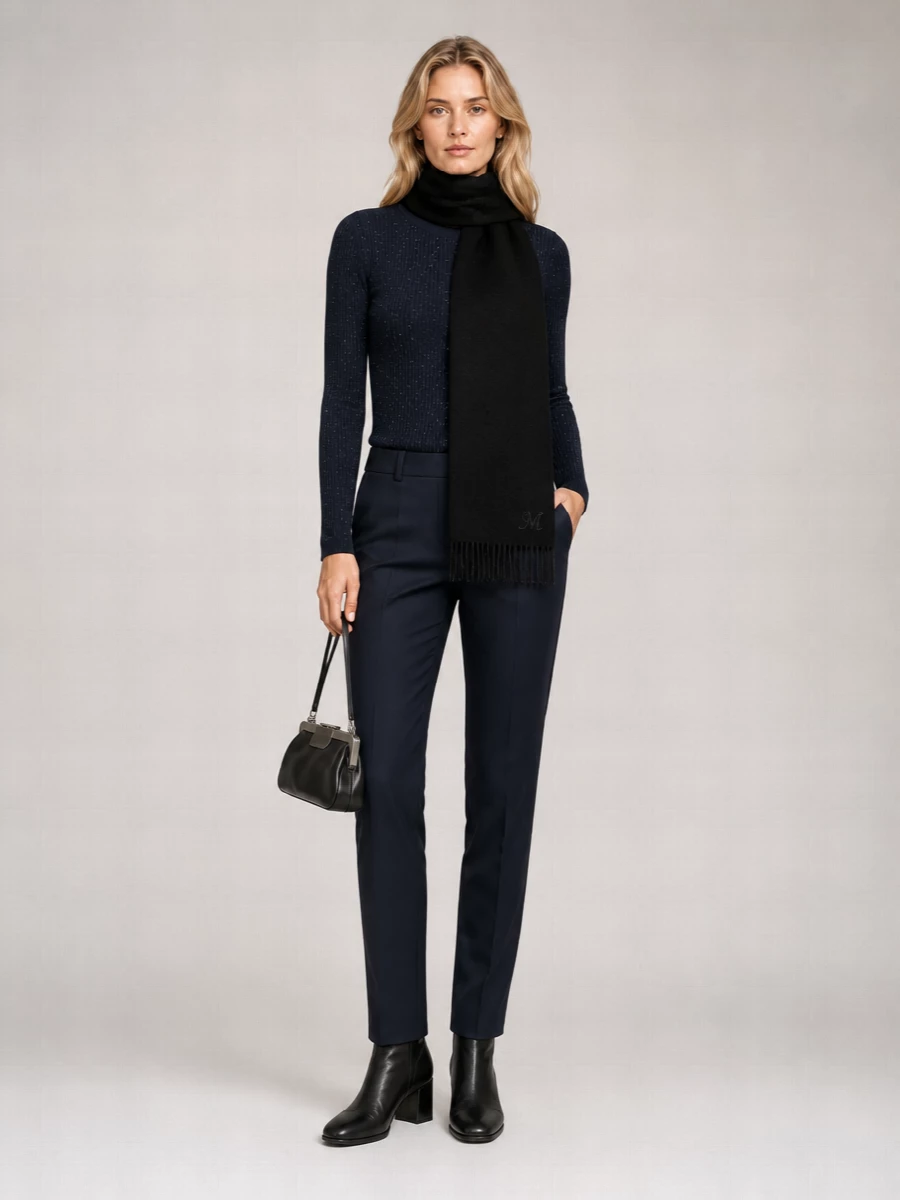S Max Mara Silk Wool Ribbed Knit Long-Sleeve Sweater