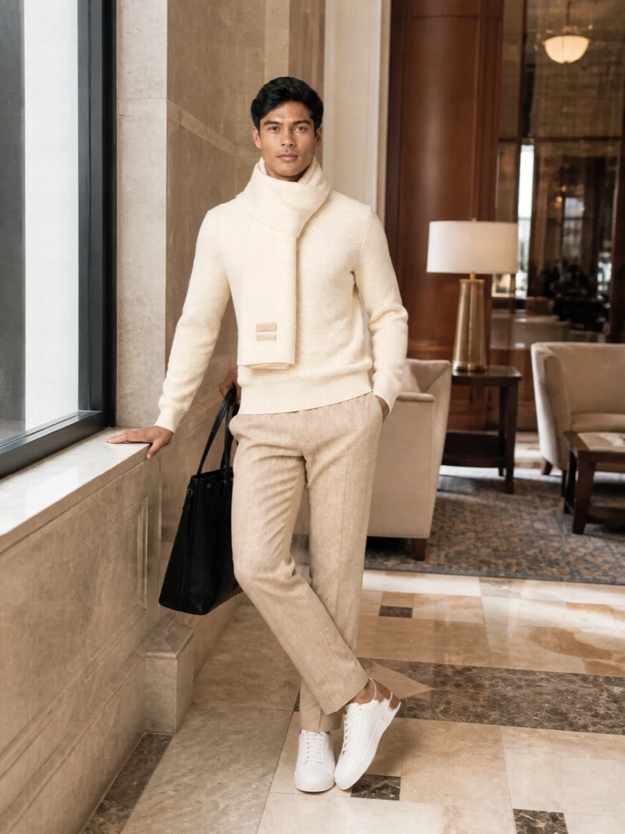 Dolce gabbana cream sweater beige trousers outfit