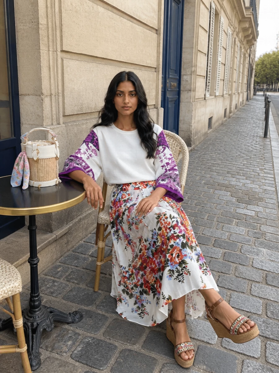 Dolce gabbana floral midi skirt espadrille outfit