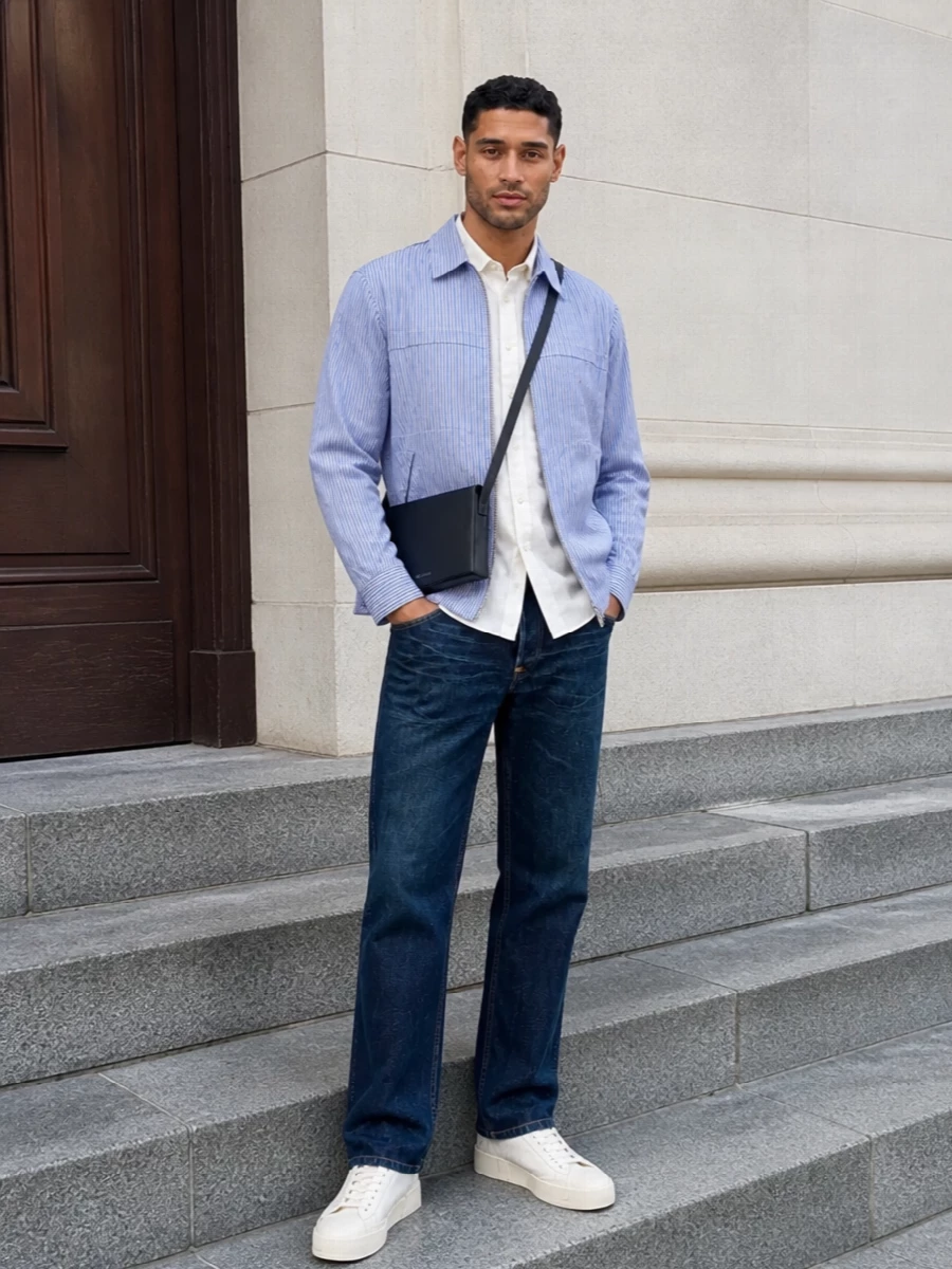 Junya watanabe jacket dark denim white sneakers