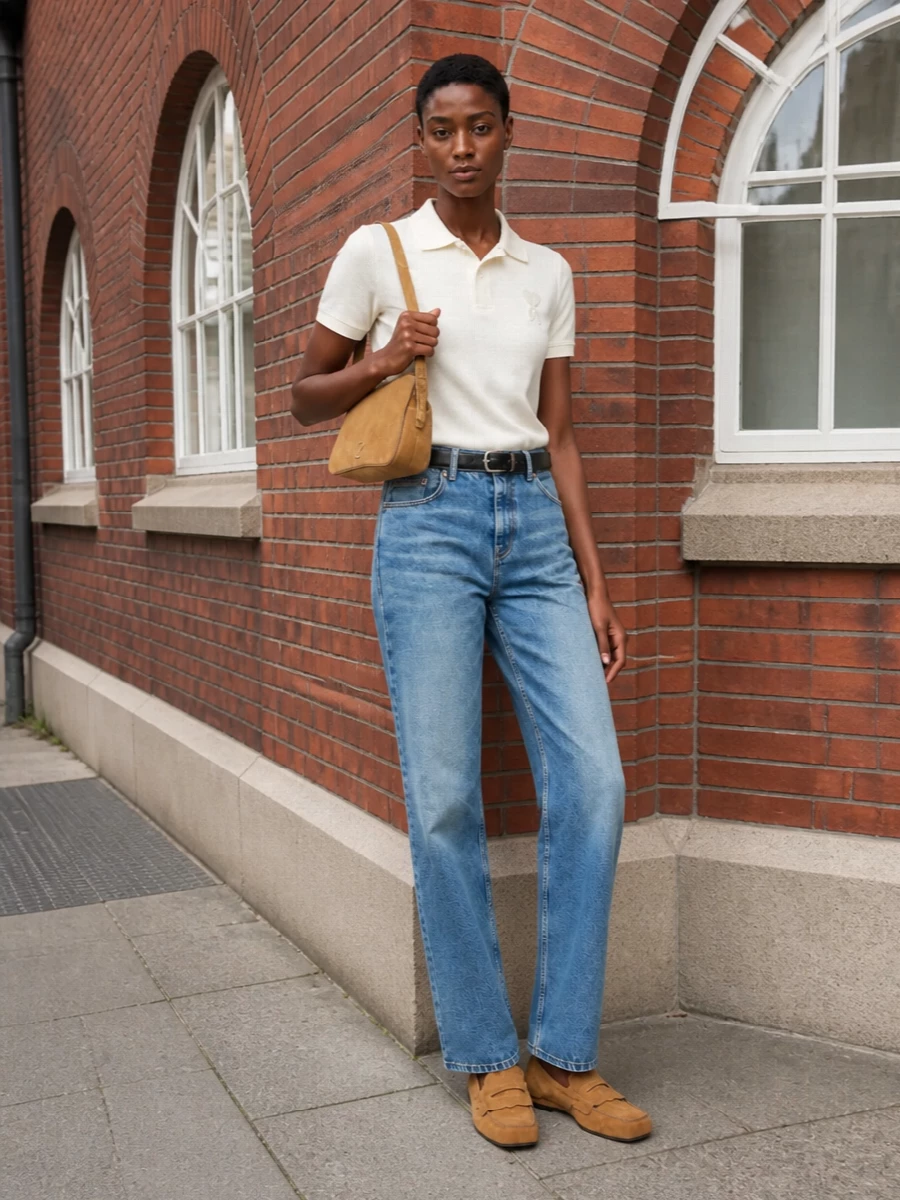 Ami paris jeans ivory polo suede loafers