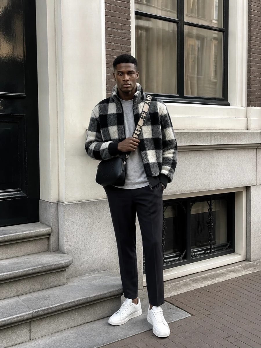 Givenchy check bomber balenciaga tee outfit