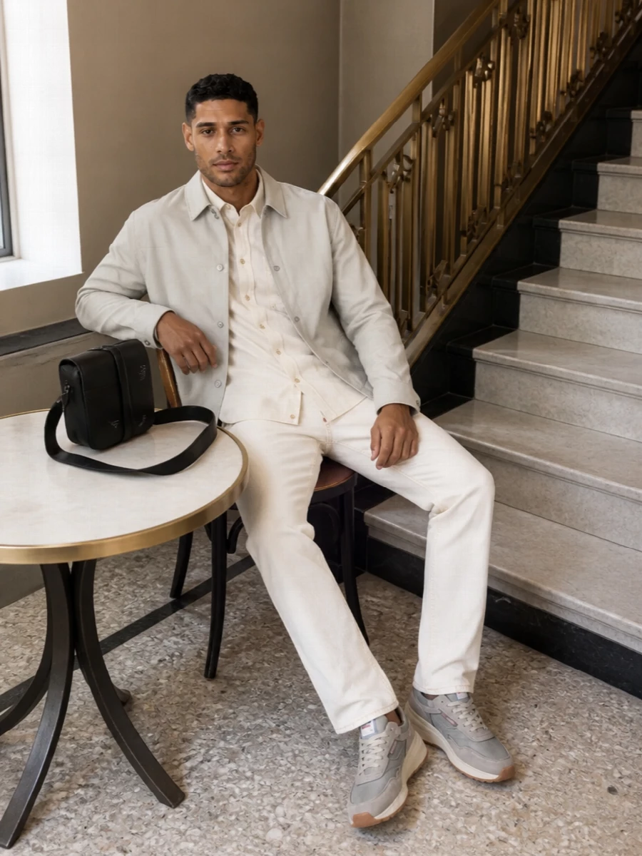 Dsquared2 pale grey jacket ivory shirt outfit