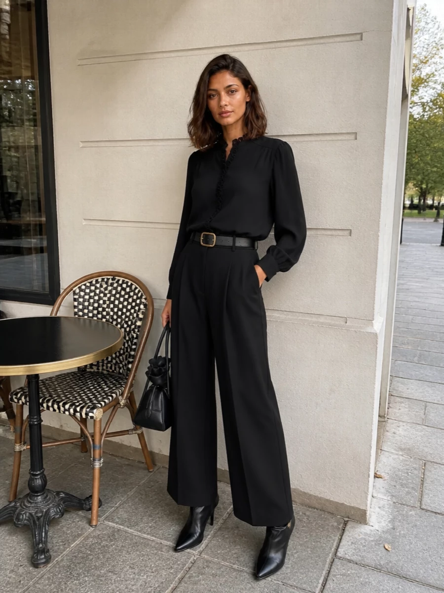 Isabel marant black lace blouse wide leg trousers