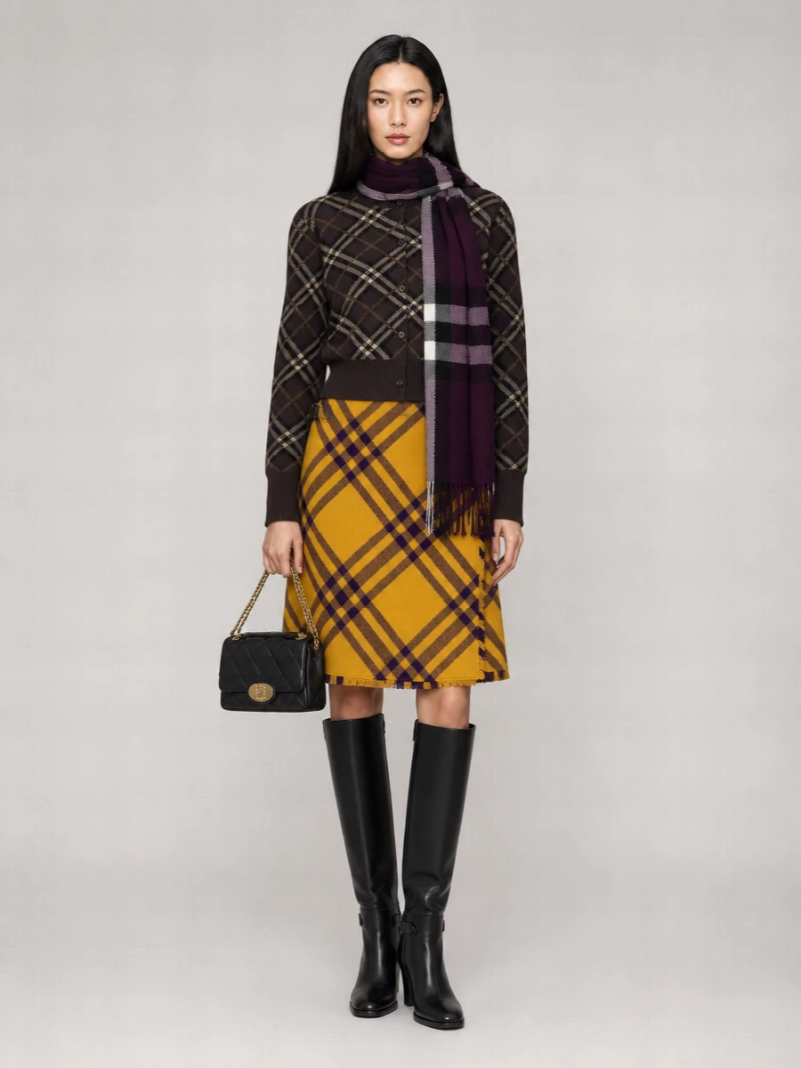 Burberry Wool Checked Pleated Kilt Skirt