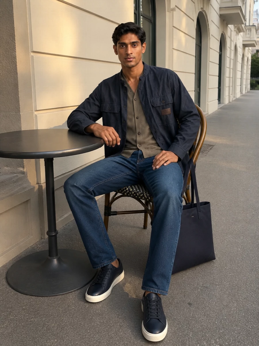 Emporio armani navy shirt jacket dark jeans