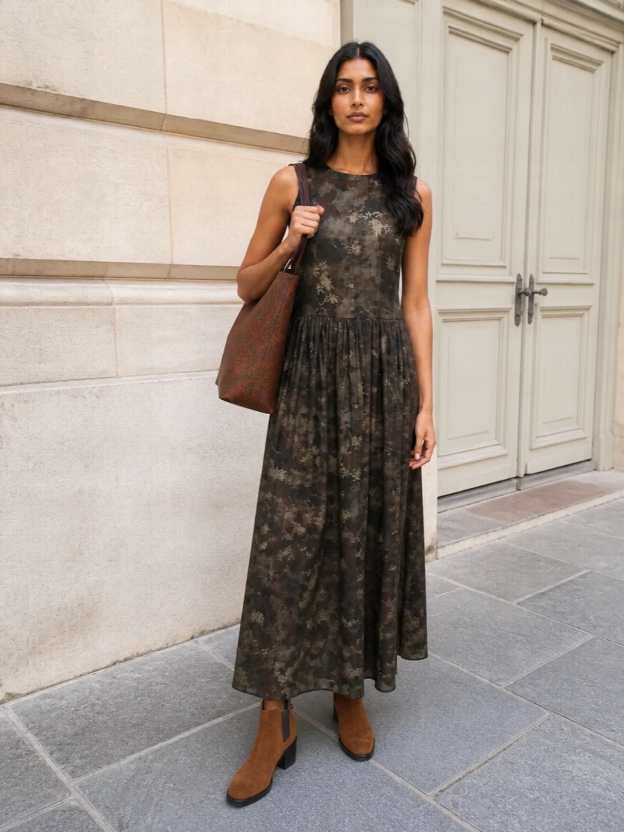 Uma Wang floral maxi dress with Chloé suede boots