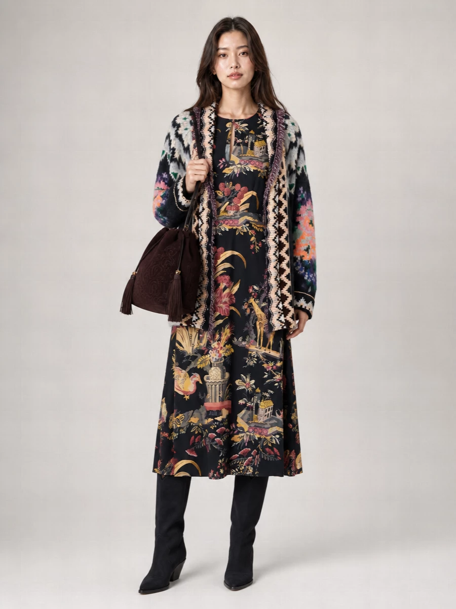 Forte Forte wool oversized geometric pattern shawl collar long-sleeve cardigan