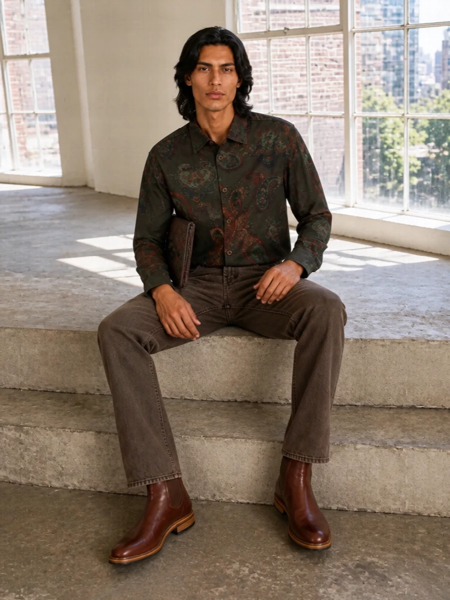 Our legacy paisley shirt brown denim boots
